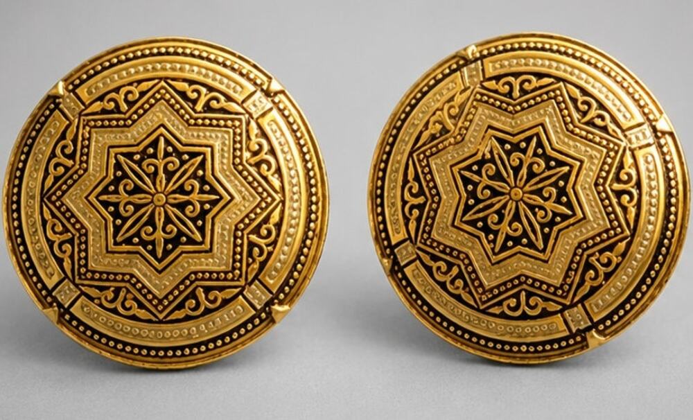 Vintage Damascene Black Gold Earrings, Large Ornate Screw Back Earrings sb-18